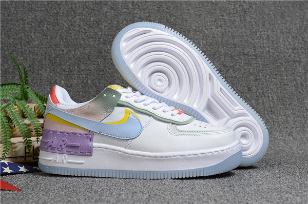 Women's Air Force 1 Low Top White/Purple/Green Shoes 046